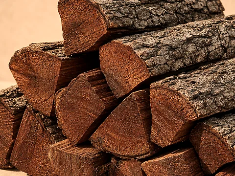 Дрова из акации — крупный план торцов поленьев
